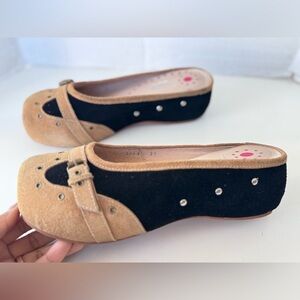 Vintage 90s Y2K Style Mary Jane Suede Color Block Chunky Platform Flat Shoes